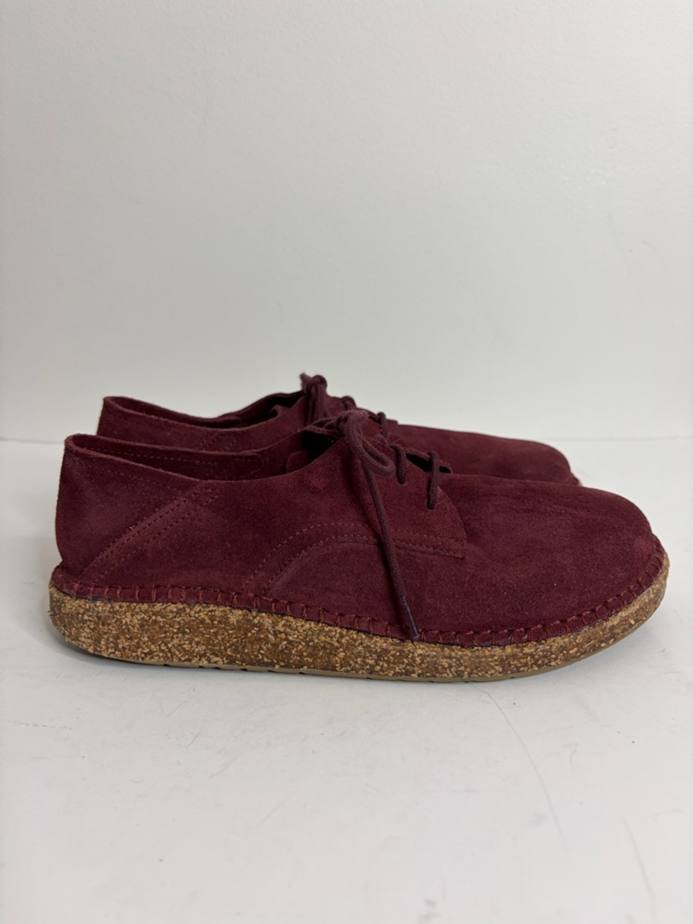 Birkenstock Gary Shoes Womens 38 7 Red Purple Suede Lace Up Sneaker Round Toe